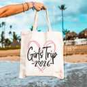 GXVUIS Canvas Tote Bag for Women Aesthetic Girls Trip Love 2025 Reusable Shoulder Bags for Shopping Beach Gift for Friend
