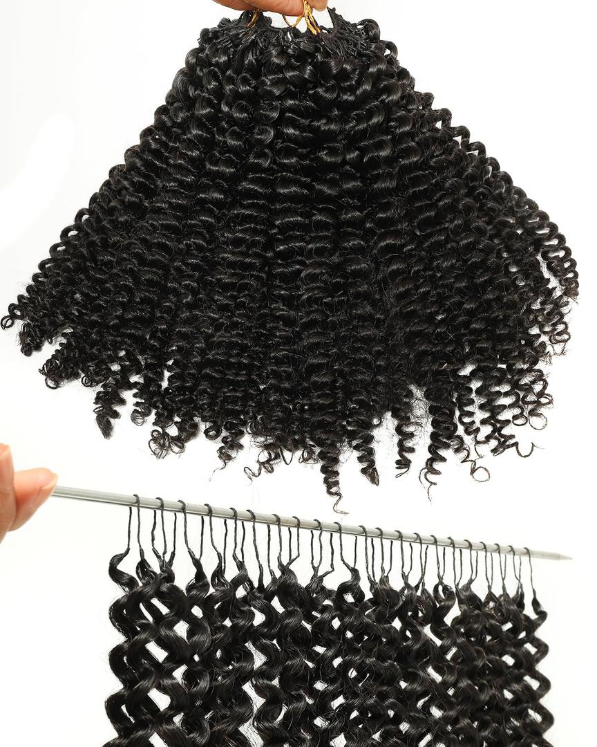 BEEOS Kinky Curly Human Crochet Hair 160g, Pre-Separated Knotless Invisible Crochet Human Hair Extensions for Women 20 Inch Natural Black