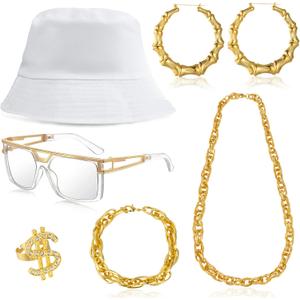 GIFIKOI 80s 90s Accessories Outfit for Woman Men Hip Hop Costume Kit Old School Rapper Jewelry