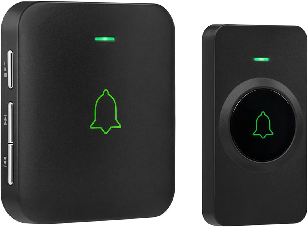AVANTEK Wireless Door Bell, Mini CB-11 Waterproof Doorbell Chime Operating at 1000 Feet with 52 Melodies, 5 Volume Levels & LED Flash (Black)
