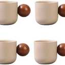 SYJAN HOME Ceramic Espresso Cups Set of 3,Small Coffee Mugs,Expresso Shot Cups,4 oz Porcelain Demitasse Cups,Perfect for Espresso Machine and Coffee Maker (Natural Beige, S + Round Handle) (One Of The Cups Has A Broken Handle)