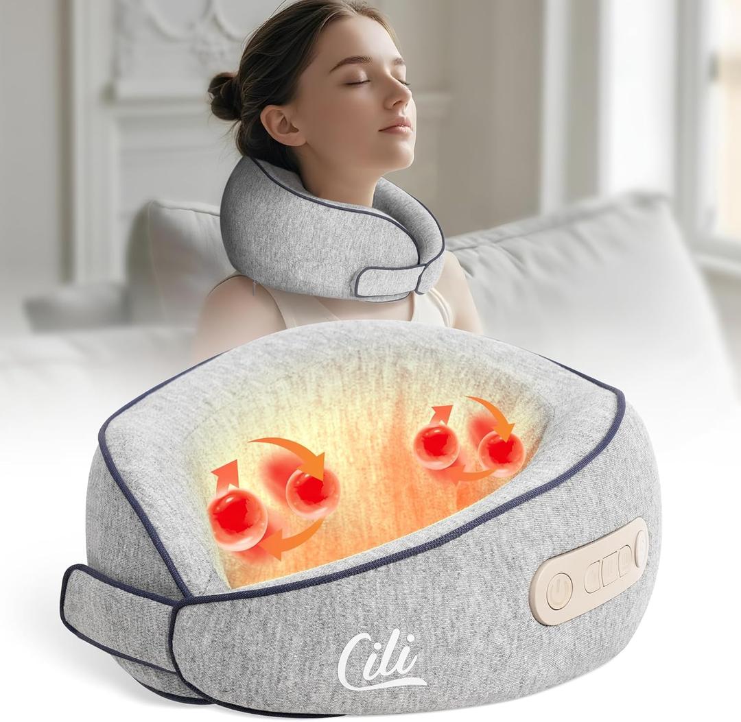 CILI Cordless Neck Massager Pillow with Heat, Shiatsu Neck Massager for Pain Relief Deep Tissue,Heated Massage Pillow for Travel,3 Adjustable Intensity, Mothers Day Gifts