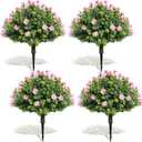 XunYee 4 Pcs 20" Artificial Topiary Ball Trees, Outdoor Artificial Shrubs Faux Bushes UV Resistance Greenery Fake Plants Tree with Ground Spike for Garden Porch Patio Indoor Decoration (Pink Flower)