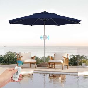 BLUU 9 FT Automatic Aluminum Outdoor Patio Umbrella with Remote Button Controls, Outdoor Market Table Umbrella, UV-Resistant Fade-Resistant for Garden, Deck, Backyard, Pool and Beach (Navy Blue)