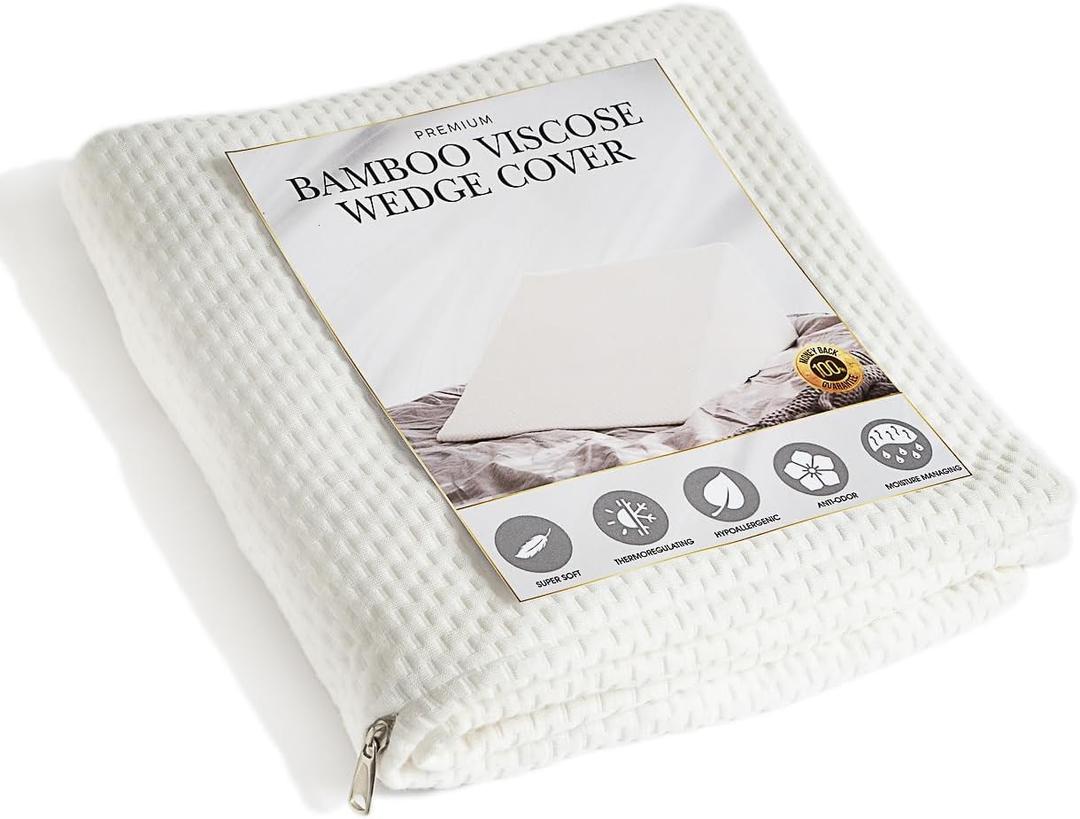 Bamboo Viscose Top Layer Wedge Pillow Case Cover 24x24x10, Moisture-Wicking, Cooling and Breathable Wedge Pillow Cover with Zipper (White)