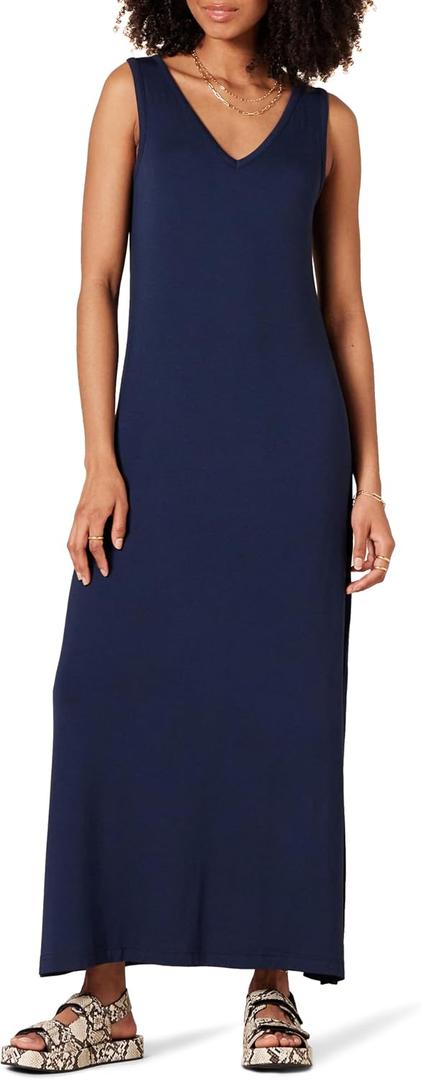 Amazon Essentials Women's V-Neck Maxi Dress with Side-Slits, Jersey, XS Size