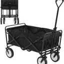 Folding Wagon Cart Portable Collapsible Beach Wagon Cart Outdoor Sports Wagon Camping Wagon Heavy Duty Utility Cart with Adjustable Handle for Grocery, Garden, Beach, Sport, Shop, Camping(Black)