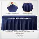 2 Packs Navy Blue Table Clothes for 8 Foot Rectangle Tables, One-Piece Wrinkle Resistant Stretch Spandex Table Covers with Table Skirt for Event Banquet Wedding Birthday Party