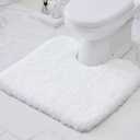 White Toilet Rug 22x24 Non Slip Fluffy Toilet Floor Mat U Shaped Washable Bathroom Contour Rug for Toilet Absorbent Shaggy Toilet Foot Rug