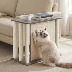 Veehoo Couch Protector from Cat Claws, Couch End Table with Cat Scratch Panel and Scratching Posts, Pet Corner Sofa Side Table Scratcher, Gray, Left