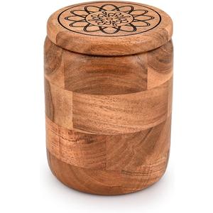 Kimona Food Jars & Canisters Acacia Wood round wooden storage jar with Lid for Keeping Cookies Pantry, Tea, Sugar, Coffee. (4.5" x 4.5" x 6")