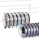 2 Pack Tumbler Lid Organizer, Horizontal Tumbler Lid Storage Hook Up to 20 Lids, Space Saving Cup Lid Holder Under Cabinet Tumbler Lid Hook for Kitchen Organizer, Paper Towel Hanger(Round&Flat, White)