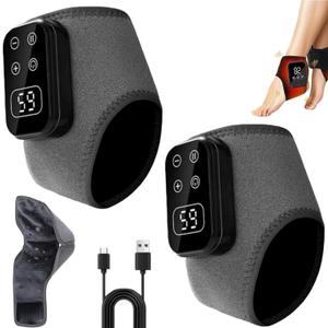 2 Pack Portable Foot and Ankle Massager - Triple Method Foot Massager with 5 Heat & 3 Vibration Levels, Smart Timer, Wireless for Heat Relief for Travel & Home Use(Grey)