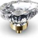 Crystal Cabinet Knobs, 8 Pack Gold Drawer Dresser Knobs, Single Hole Brass Vintage Dresser Handle for Kitchen, Cupboard, Closet,Bathroom, Dresser Drawer, Retro Oval Flower Design