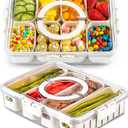 Snackle Box Container,2 Pack Divided Clear Snack Box Serving Tray with Lid and Handle,Charcuterie Board with Lid, Snack Organizer for Beach Picnic, Refrigerator Fresh, Party, Holidays and Travel (8 Compartments+4 Compartments)
