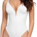 Popilush Shapewear Body Suits for Womens - Tummy Control Bodysuits for Women Deep V Corset Tops Thong Body Shaper (M(4-6), Arctic White)