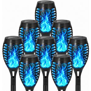 Solar Torch Flame Lights, Flickering Flame LED Waterproof Solar Garden Lights for Patio, Yard, Pathway, Landscape & Backyard Dcor (Blue-8 Pack)