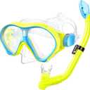 Gintenco Kids Snorkel Set, Diving Mask for Children as Unisex Kids Swimming Goggles, Anti-Fog Diving Mask and Dry Top Snorkel Combo Set for Junior and Youth (Yellow/Blue)