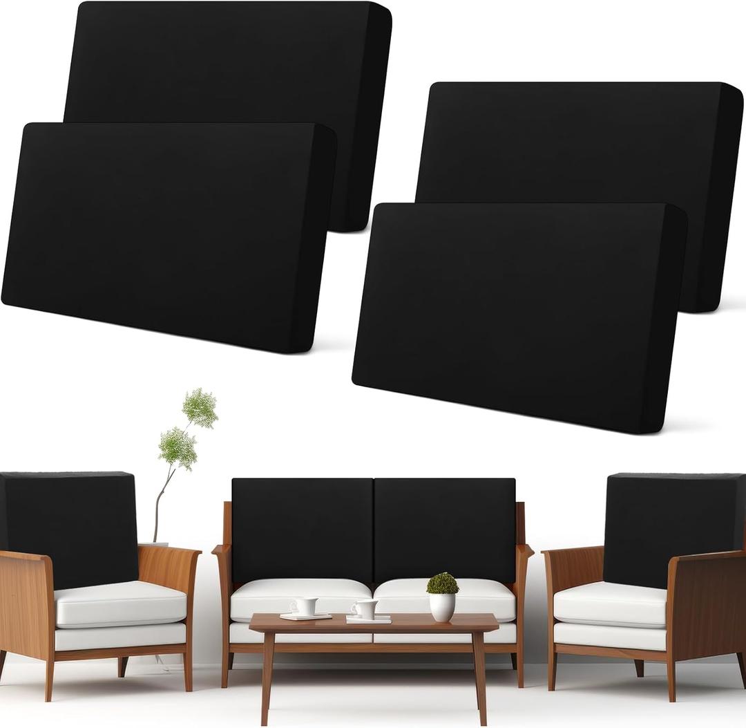 Newwiee Set of 4 Stretch Patio Cushion Covers Sofa Couch Seat Chair Slipcovers Cushion Cover Replacement Furniture Protector for Pets Washable(Black, Back Cover, Solid)