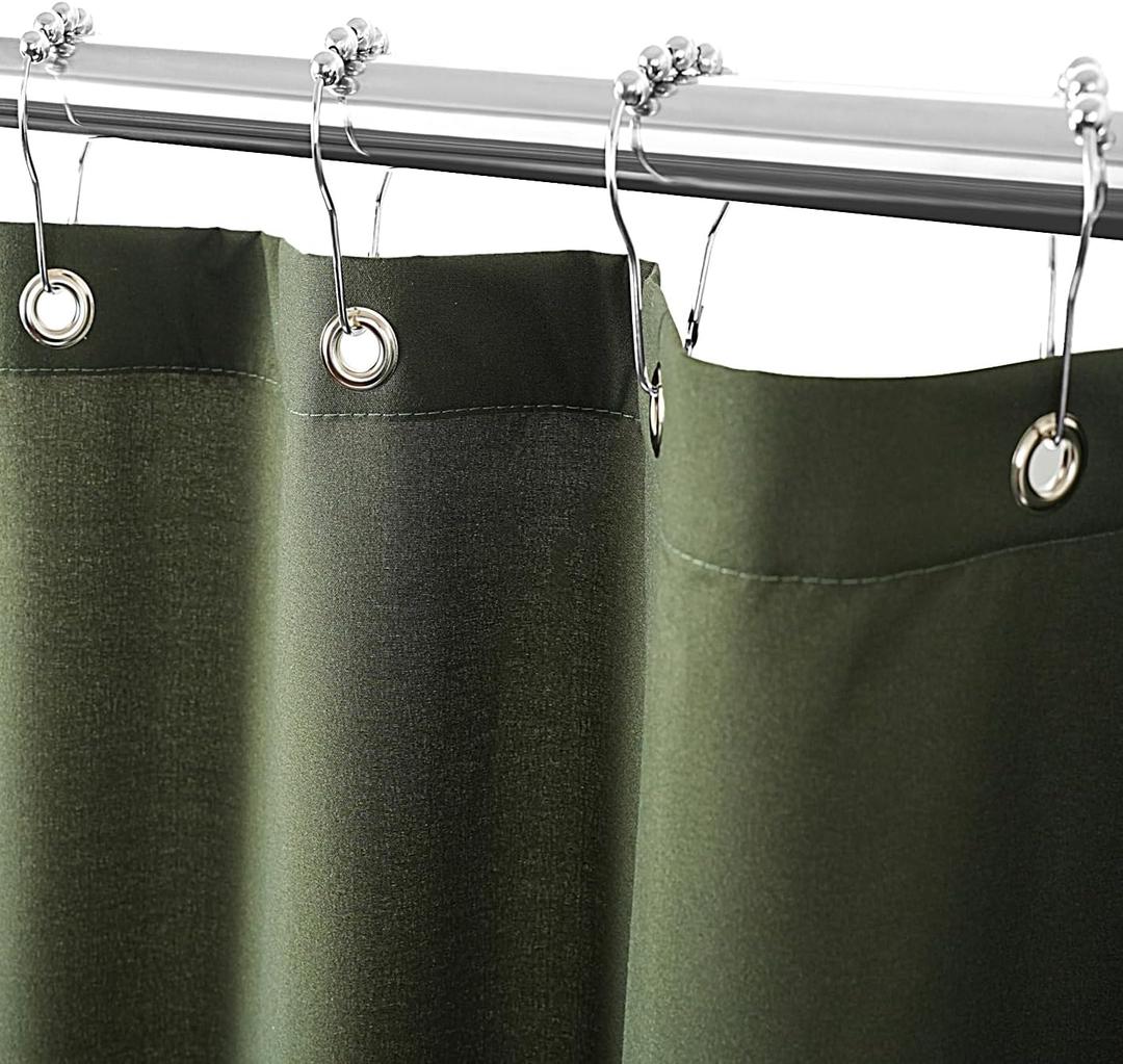 Felisa Dark Army Green Fabric Shower Curtain Liner with 6 Magnets,72 x 72 inch Hotel Quality & Soft Cloth Shower Curtain,Washable Shower Curtain for Bathroom