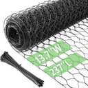 Chicken Wire 13.7 in x 237 in Poultry Wire Netting Hexagonal Galvanized Mesh Garden Fence Barrier for Pet Rabbit Chicken Fencing with 100 Pcs Cable Zip Ties(PVC-Coated) (Black)