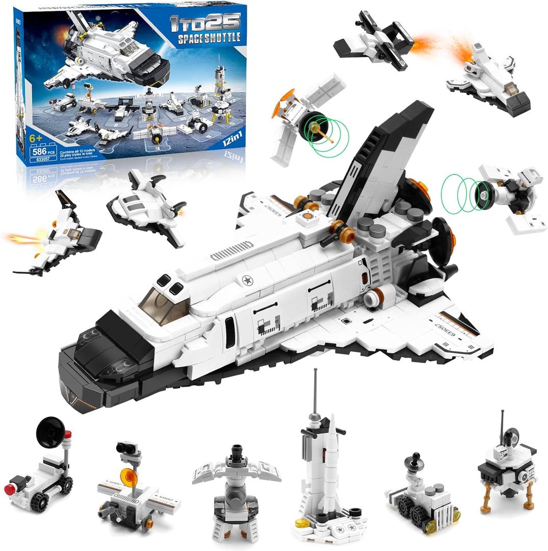 Space Shuttle Building Toys, 25-in-1 Aerospace Building Kit for Kids to Assemble a Big Spaceship or 12 Small Different Space Probe, Best Present for Boys and Girls Aged 6 7 8 9 10 11 12 13 14+