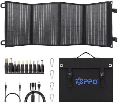PPQ 40W Portable Solar Panel Kit 18V/2.2A,3lb Foldable Briefcase Solar Charger w/ 24% Efficiency,2 Cables & 14 Outputs for All Phones, Pads, Camping Power Banks, IP67 Waterproof