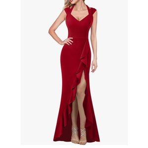 VFSHOW Womens V Halter Neck Celebrity Ruffle High Split Formal Evening Gown Wedding Prom Maxi Dress, XXL