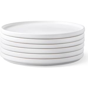 AmorArc Stoneware Dinner Plates Set of 6, 10.5 Inch Reactive Matte Glaze Ceramic Plates Set, Modern Dinnerware Dish set for Kitchen,Microwave, Dishwasher Safe, Scratch Resistant,Matte White