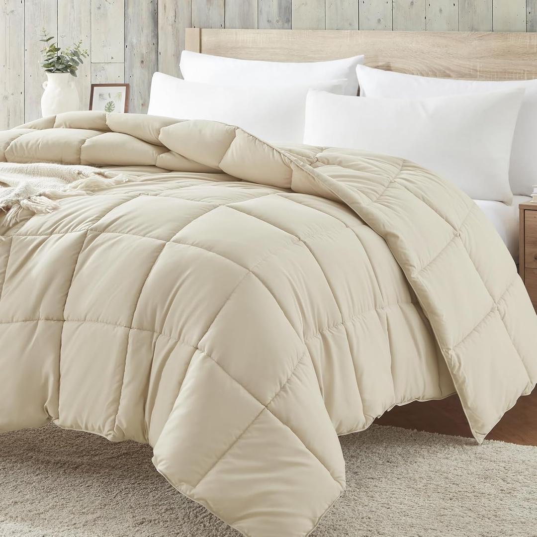 Homelike Moment Comforters Queen Size - Beige Duvet Insert Down Alternative Bed Queen Comforter, Lightweight Bedding Comforters Full Size Quilted Soft All Season Beige