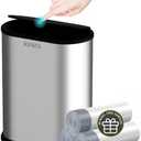 KSSKSS 1.8 Gallons Small Stainless Steel Trash Can with Press Type Lid, Slim Bathroom Garbage Bin, Removable Liner Bucket, Dog Proof Narrow Wastebasket with Pop-Up Lid for Bedroom,Toilet (Silver)