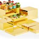 Leinuosen 7 Pcs Large Buffet Risers Set 6" to 12" Acrylic Display Box Catering Dessert Table Riser Food Display Decorative Stand with Hollow Bottom for Catering Supplies(Gold, Square)