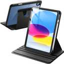 JETech Rotating Case for iPad (A16) 11th/10th Generation (2025/2022) with Pencil Holder, 360 Degree Rotation Protective Stand Cover Clear Back, Auto Wake/Sleep (Black)