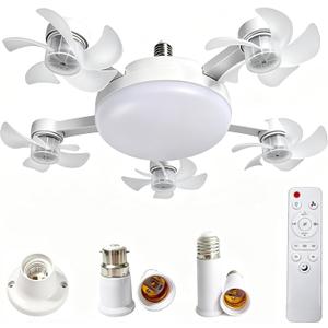 Socket Fan Light with Remote, Ceiling Fan with Lights E26/B22 Screw, | 1200 Lumens, 3 Color Temperatures LED, 3 Speed, Easy to Install ,Replacement for Bedroom, Kitchen, Living Room