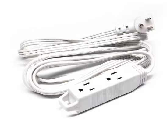   Indoor Office Low-Profile White Extension Cord with 3 Grounded Outlets 3 Prong Right Angle Flat Plug Power Cords Extension CordsTa-86; 13A. 125V. 1635W