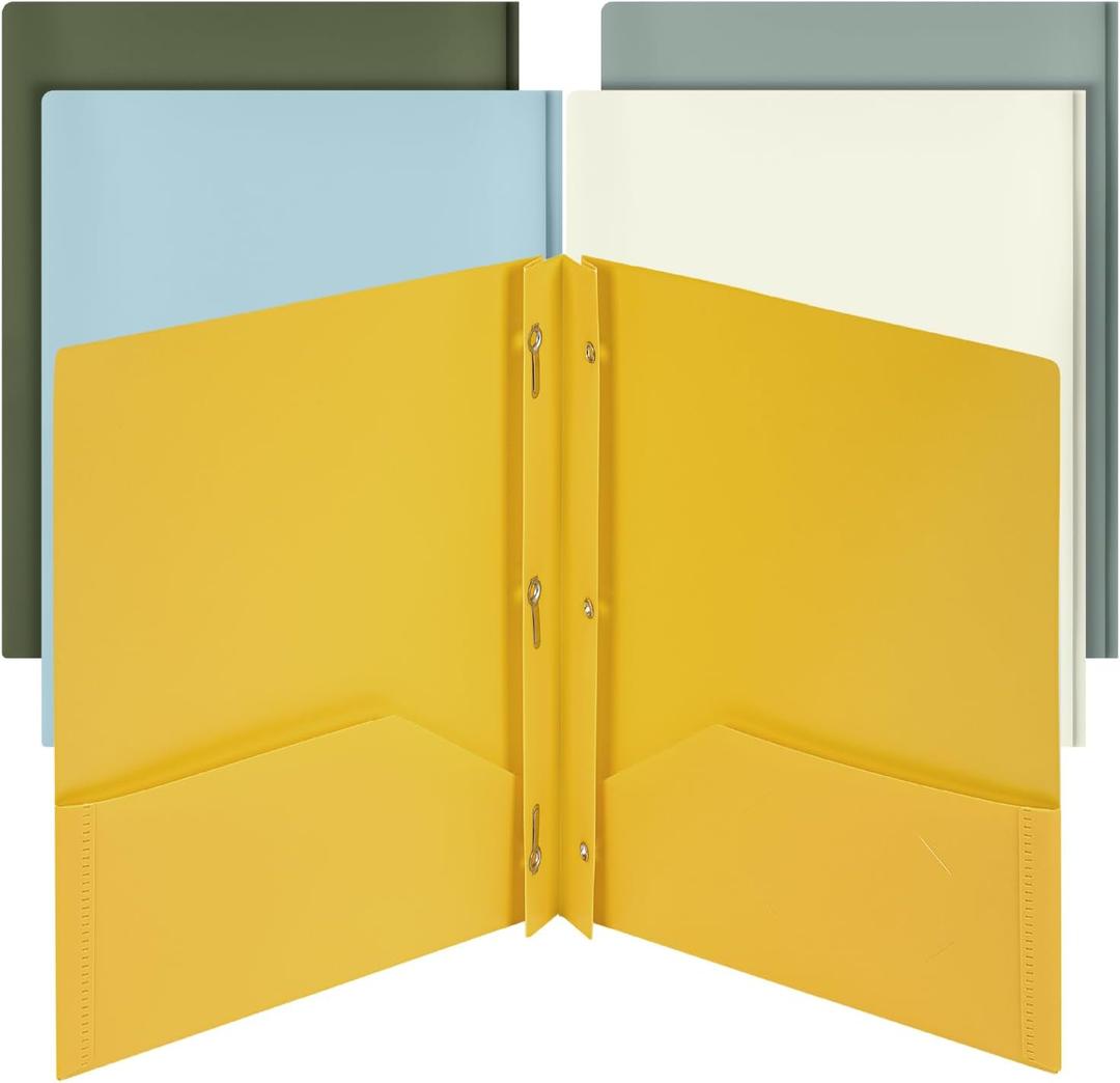 Mr. Pen- Plastic Folders with Pockets and Prongs, Pack of 5, Letter Size, Earthlight Colors, Flexible Plastic Folders with Prongs & Card Slot