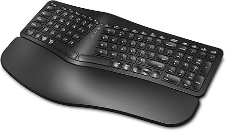 EDJO Ergonomic Wireless Keyboard Rechargeable, Bluetooth/2.4G Wireless Keyboard with Cushioned Wrist Rest, MultiDevice, Split Design, for Windows/Mac/Android/iOS