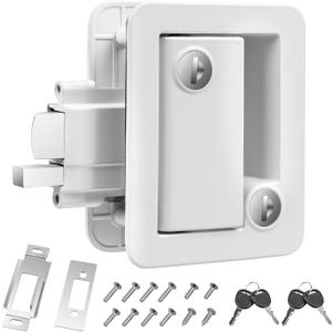 White RV Door Lock Replacement, RV Door Lock Latch Handle with Paddle Deadbolt 4 Keys, Camper Entry Door Latch with Zinc Alloy Upgraded Metal, RV Lock for Camper Horse Trailer Cargo Hauler