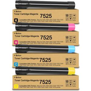 High Yield 7525 Toner Cartridge Compatible for Xerox Workcentre 7830 7835 7845 7855 7970 7525 7530 7535 7545 7556 7830i 7835i 7845i 7855i 7970i Printers (4-Pack Black Cyan Yellow Magenta (YBT-7525 BCMY)