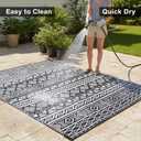 RURALITY Outdoor Rugs 9'x12' Waterproof for Patios Clearance,Plastic Straw Mats for Backyard,Porch,Deck,Balcony,Black&White