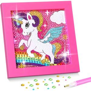 SATINIOR Diamond Gem Kits with Frame for Kids 5D Cute Unicorn Party Favors Diamond Art Crafts DIY 5D Painting Art Kits for Christmas Girls Boys 6 8 10 12 Birthday Embroidery Gifts Party Decorations