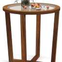 Modern Round End Table Sofa Side Table with Transparent Tempered Glass Top