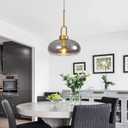 Light Smoke Gray Glass Pendant Light for Kitchen Island, Brass Gold Adjustable Height Hardwired E26 Hanging Fixture for Dining Room, Bedroom, Breakfast Nook, 1-Pack
