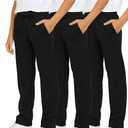 Real Essentials 3 Pack: Boys' Cotton Fleece Sweatpants - Open Bottom Athletic Pants with Pockets for Teens & Kids (Size XL)