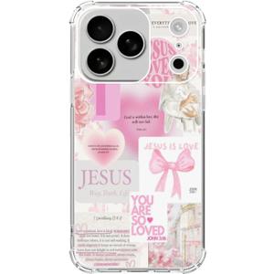 Pink Christian Aesthetic Phone Case Compatible with iPhone 17 Pro Max, Lord Jesus Love Phone Cover for iPhone 17 Pro Max