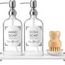 Kitchen Soap Dispenser Set, 16Oz White Glass Dispenser with Stainless Steel Pump, Instant Dry Tray, Waterproof Labels, Non-Slip Silicone Pad, Luxury Soap Dispenser Set for Kitchen, Bathroom
