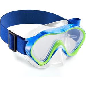 Aegend Kids Swim Goggles Snorkel Diving Mask for Kids Youth 3-15, Knitted Fabric Strap, Anti-Fog 180 Clear View (1 Pack-deep Blue White)