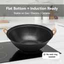 WANGYUANJI 14.2" Cast Iron Wok with Lid, Hand Hammered Chinese Wok Pan, Flat Bottom Stir Fry Pan for Induction, Gas & Electric Stoves, Uncoated Non-Toxic, Dual Handles