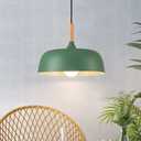 12.6" Farmhouse Metal Drum Pendant Lights,Dimmable Modern Hanging Light Fixture Pendant Lights Kitchen Island with Natural Wood Cap for Dining Room Living Room Bedroom,Green