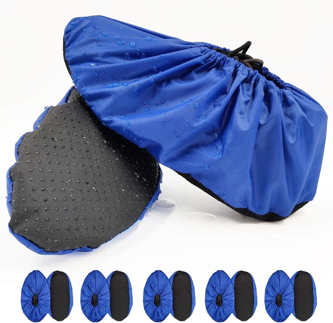 5 Pairs Non Slip Reusable Shoe Covers Waterproof Washable Boot Covers Durable Dustproof Booties Cover For Indoors Household Travel Floor Carpet Protection(Large) (Blue)
